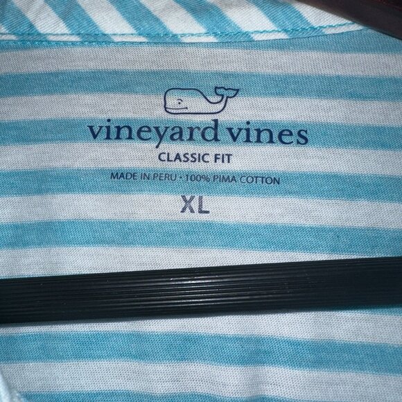 Vineyard Vines Polo Shirt Mens XL Short  Sleeve Blue White Stripe Pocket Logo - Picture 5 of 8